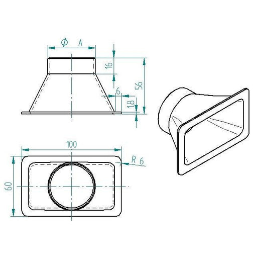 100x60mm Trichter Lufteinlass Belüftung Motorsport Universal verschiedene Durchmesser Schlauchanschluss - MD-TrackPerformance