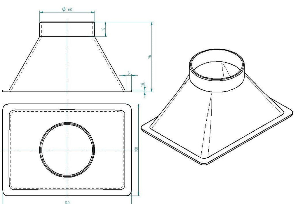 140x100mm Trichter Lufteinlass Belüftung Motorsport Universal verschiedene Durchmesser Schlauchanschluss - MD-TrackPerformance