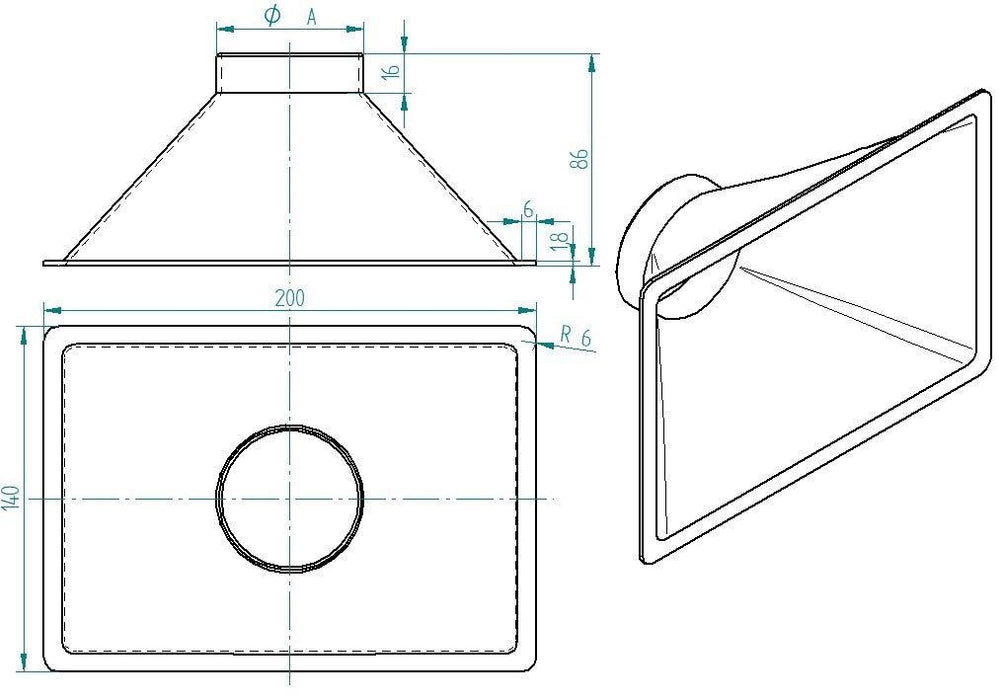 200x140mm Trichter Lufteinlass Belüftung Motorsport Universal verschiedene Durchmesser Schlauchanschluss - MD-TrackPerformance