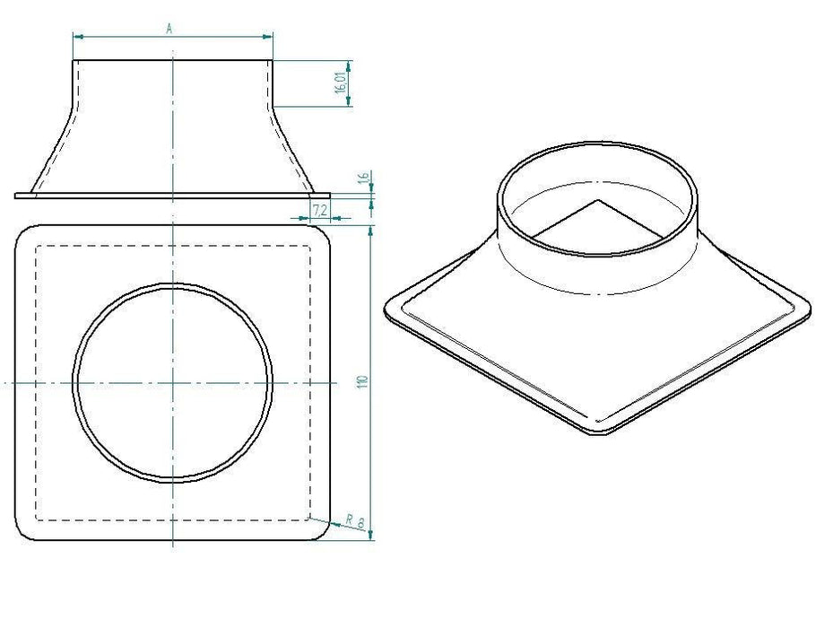 110x110mm Quadratischer Lufteinlasstrichter Schlauchanschluss Motorsport Bremskühlung Ansaugung - MD-TrackPerformance